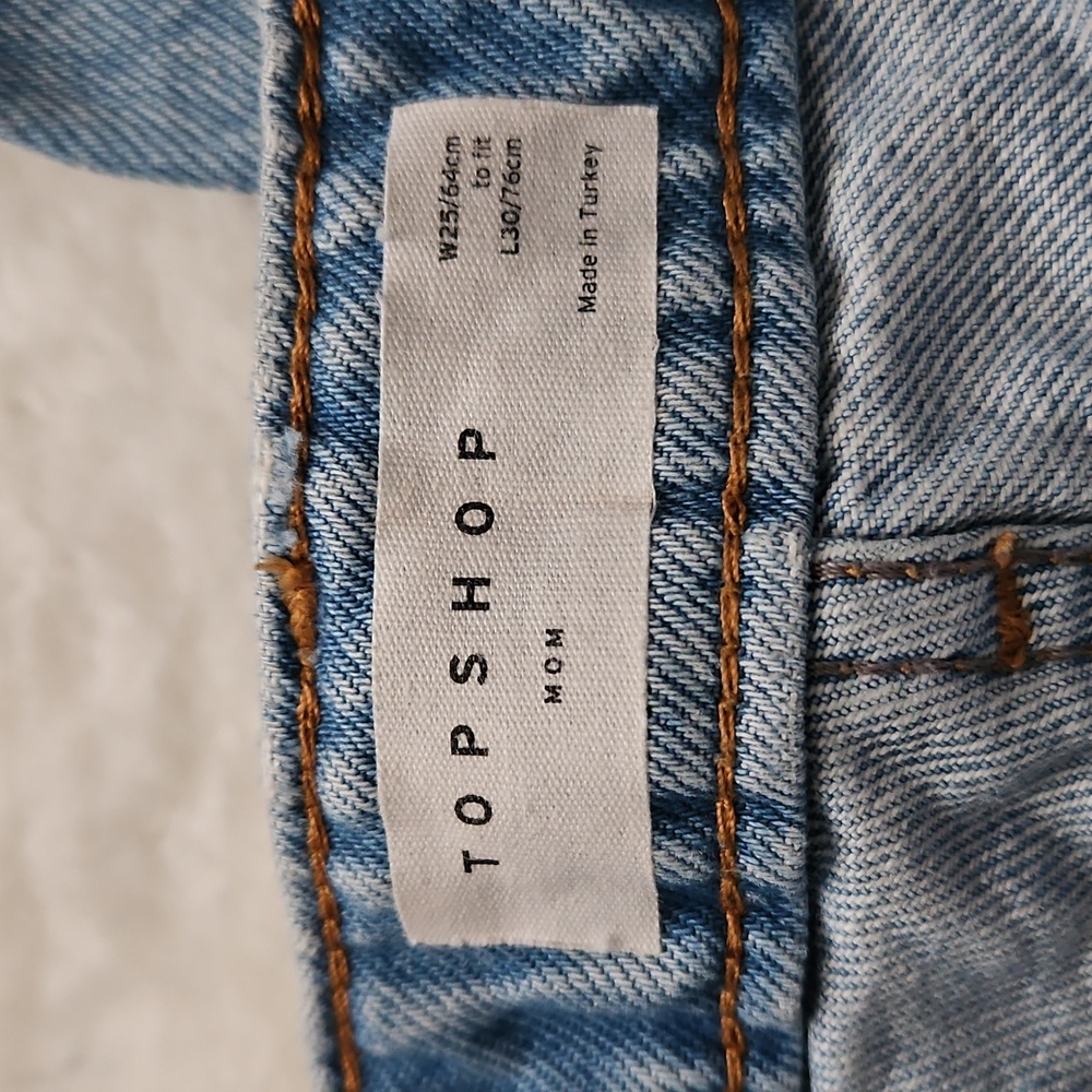 Topshop Distressed High Rise Mom Jeans Light Wash 25 Blue - Picture 10 of 11